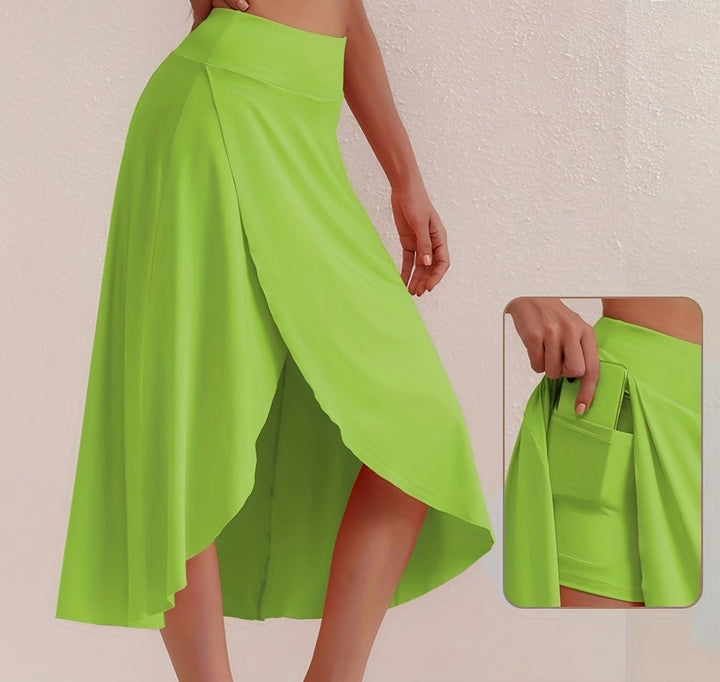 Sporty women's skirt with a high waistband & asymmetric cut – Alexia-Army green-S-Nora Luxe