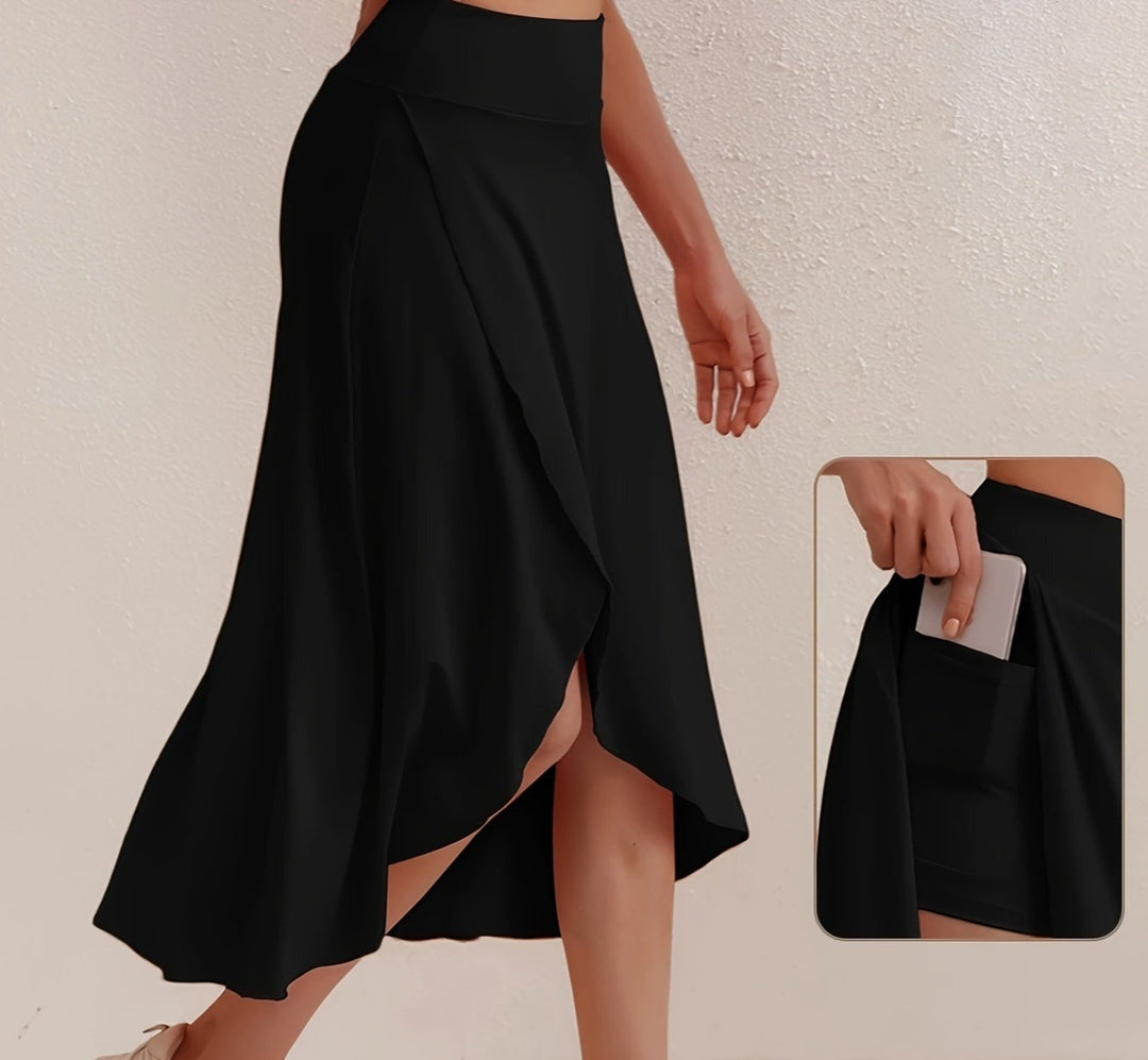 Sporty women's skirt with a high waistband & asymmetric cut – Alexia-Black-S-Nora Luxe