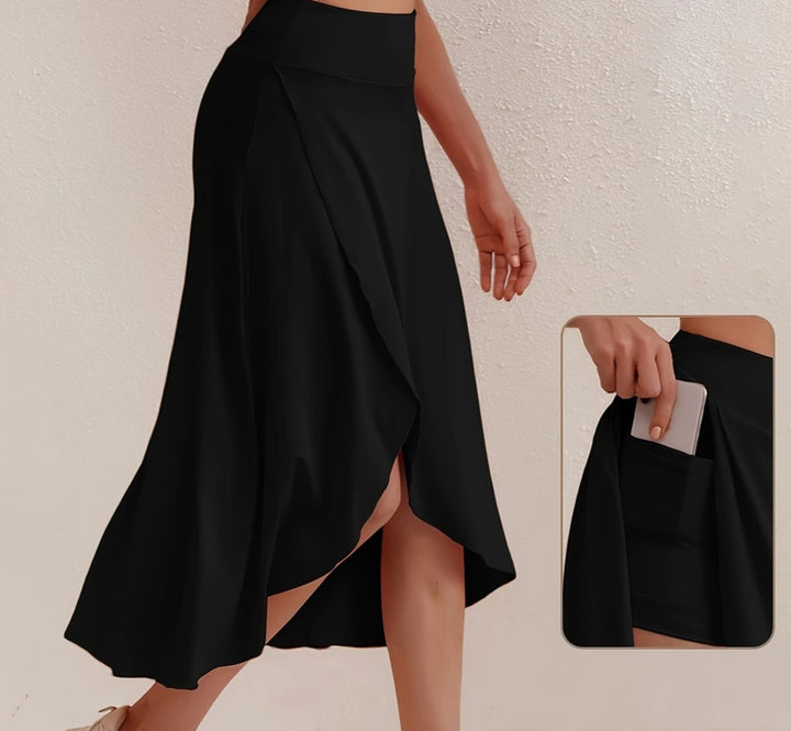 Sporty women's skirt with a high waistband & asymmetric cut – Alexia-Black-S-Nora Luxe