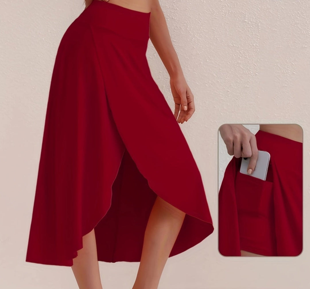 Sporty women's skirt with a high waistband & asymmetric cut – Alexia-Coral-S-Nora Luxe