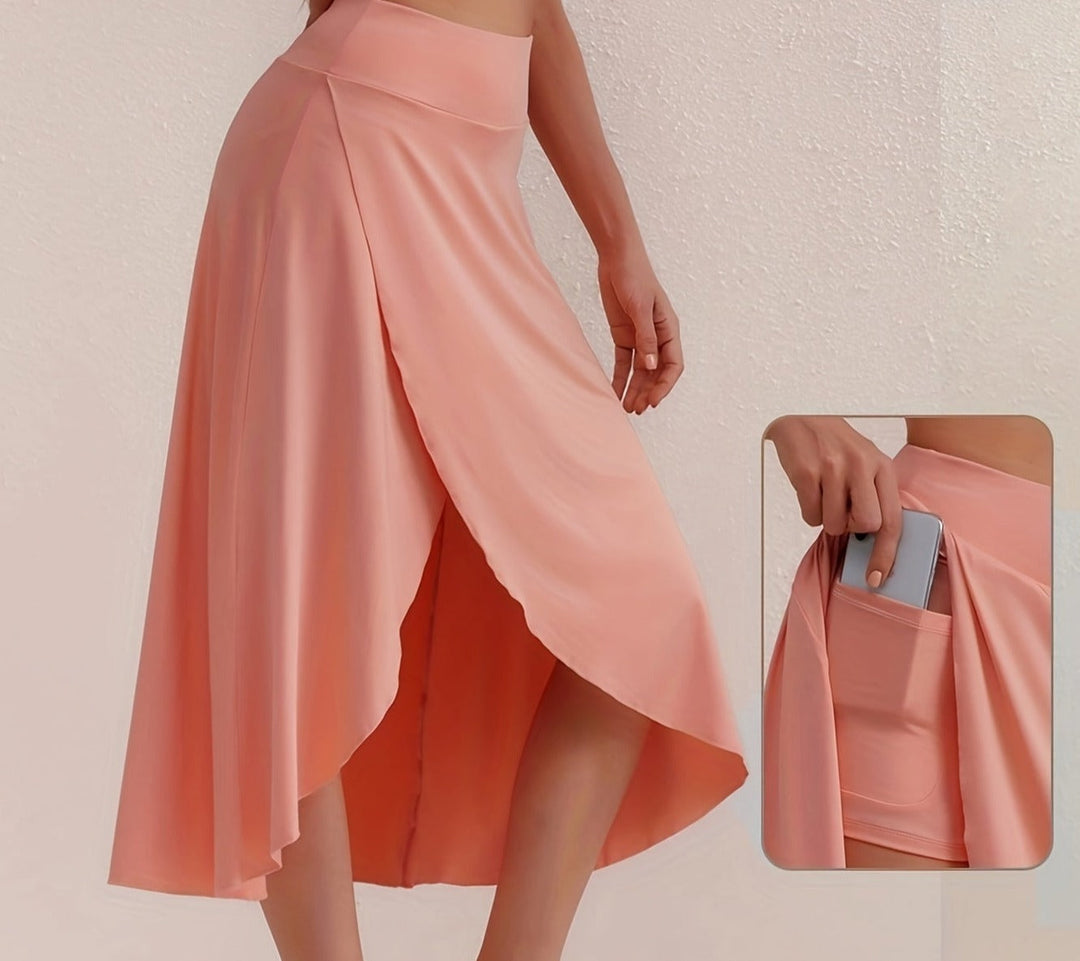 Sporty women's skirt with a high waistband & asymmetric cut – Alexia-Coral-S-Nora Luxe