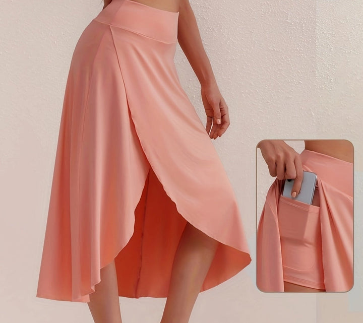 Sporty women's skirt with a high waistband & asymmetric cut – Alexia-Coral-S-Nora Luxe