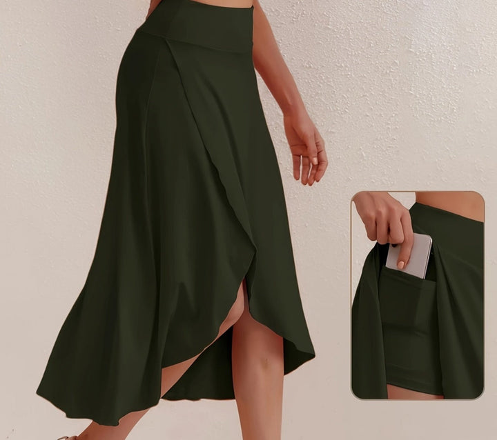 Sporty women's skirt with a high waistband & asymmetric cut – Alexia-Coral-S-Nora Luxe
