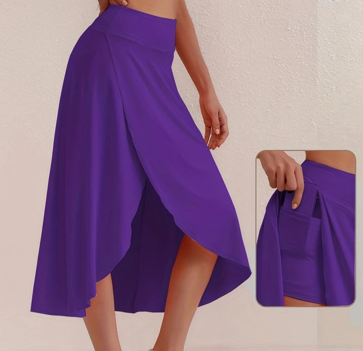 Sporty women's skirt with a high waistband & asymmetric cut – Alexia-Purple-S-Nora Luxe