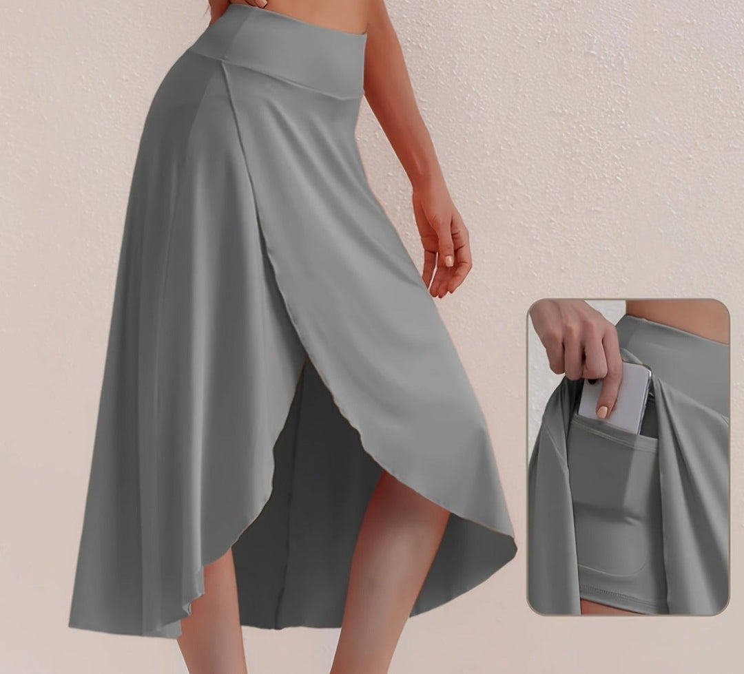 Sporty women's skirt with a high waistband & asymmetric cut – Alexia-Yellow-green-S-Nora Luxe