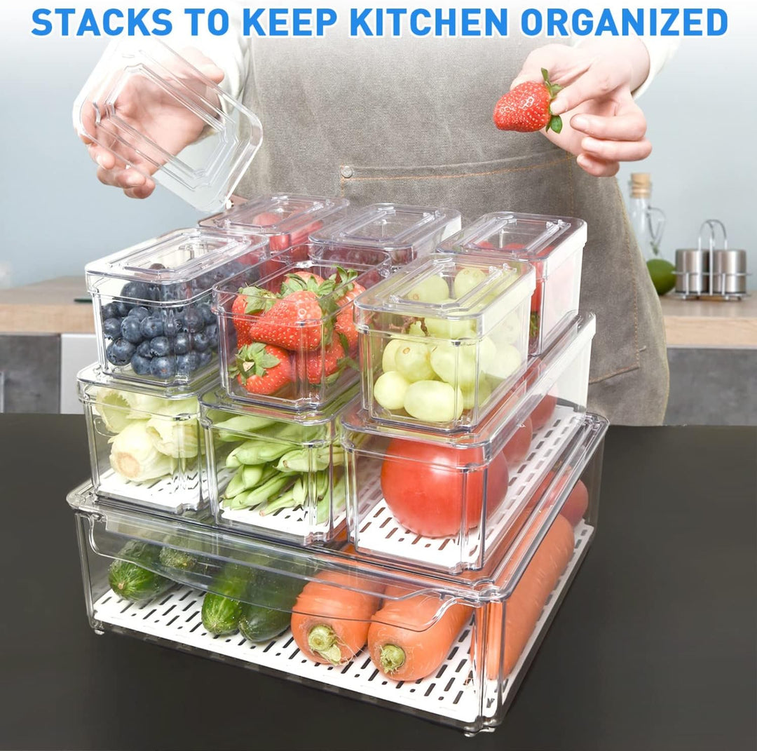 Stackable Fridge Organizer Set of 10 - FridgeMaster-Nora Luxe