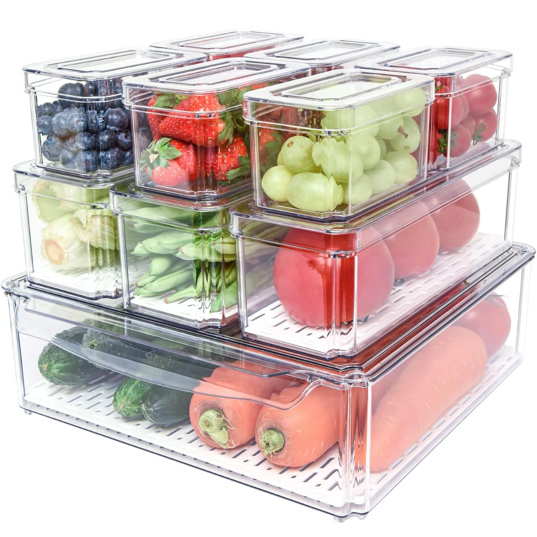 Stackable Fridge Organizer Set of 10 - FridgeMaster-Nora Luxe