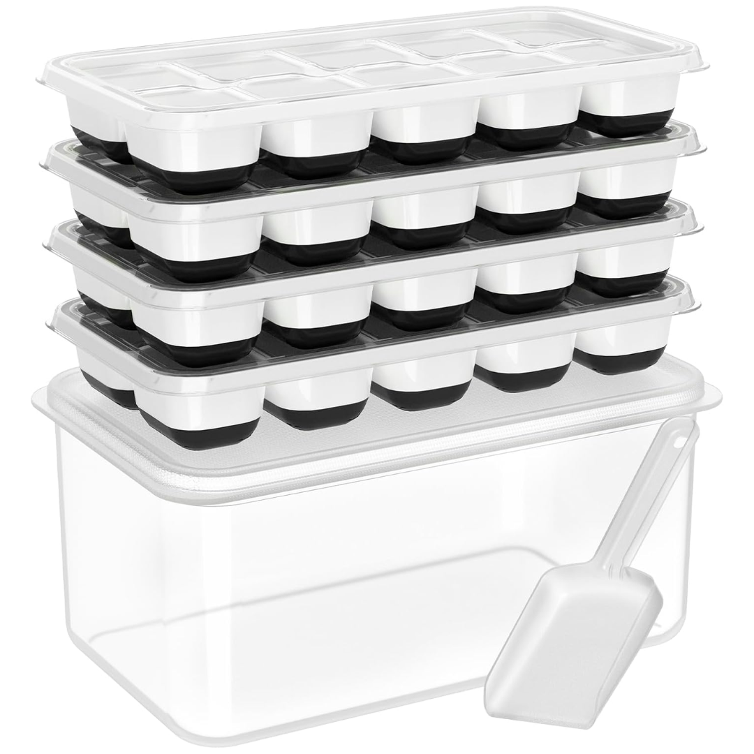 Stackable Silicone Ice Cube Trays with Storage Bin-Black and White-Nora Luxe