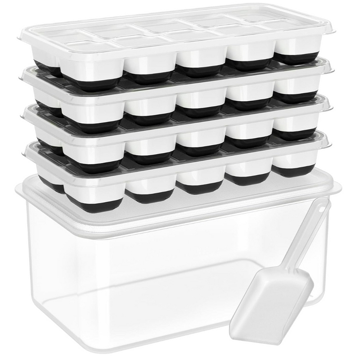 Stackable Silicone Ice Cube Trays with Storage Bin-Black and White-Nora Luxe
