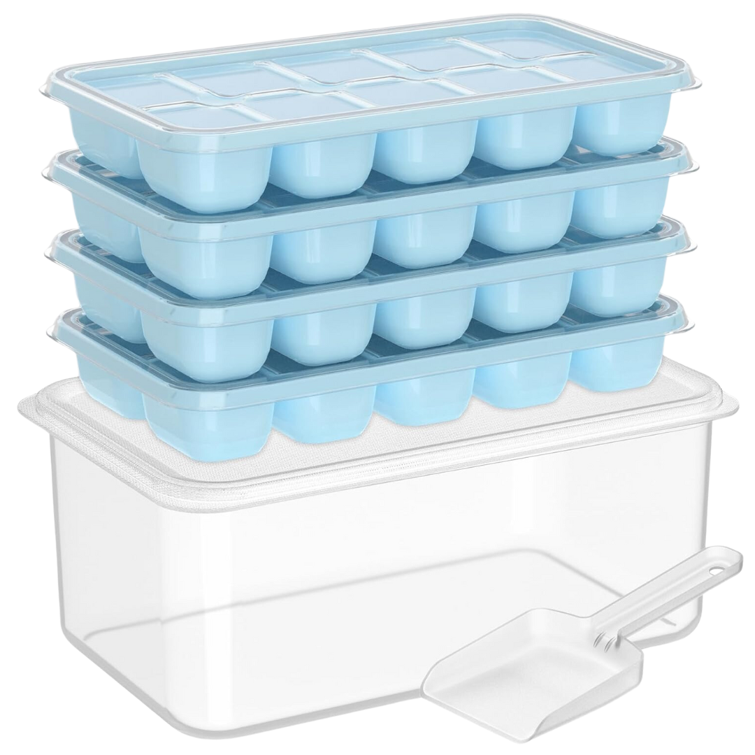 Stackable Silicone Ice Cube Trays with Storage Bin-Blue-Nora Luxe