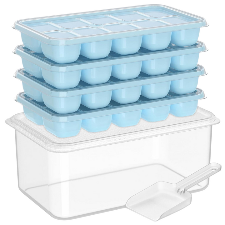 Stackable Silicone Ice Cube Trays with Storage Bin-Blue-Nora Luxe