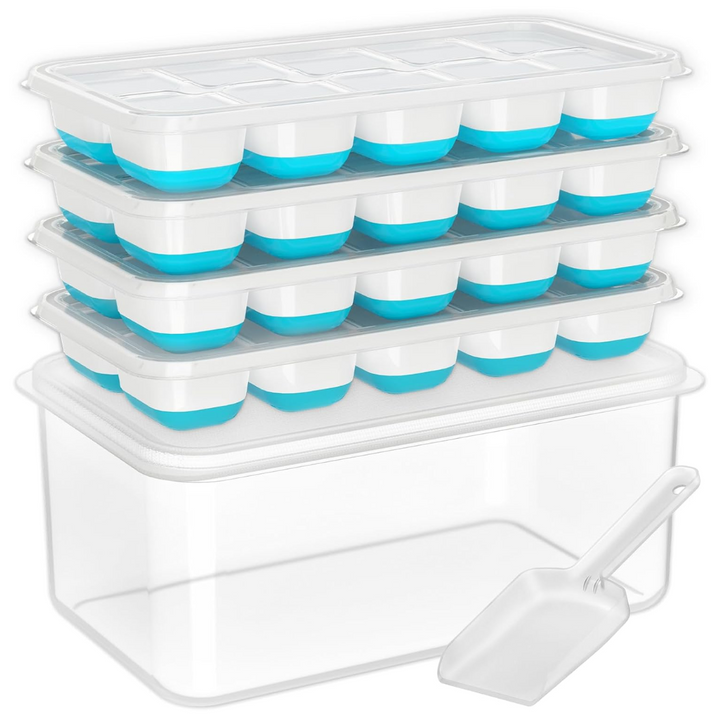Stackable Silicone Ice Cube Trays with Storage Bin-White-Blue-Nora Luxe
