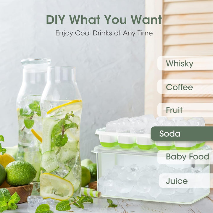 Stackable Silicone Ice Cube Trays with Storage Bin-White-Green-Nora Luxe
