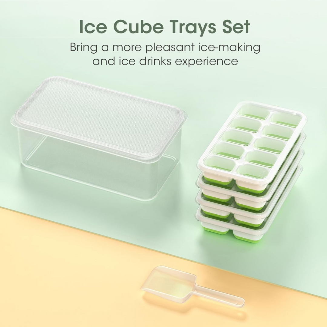 Stackable Silicone Ice Cube Trays with Storage Bin-White-Green-Nora Luxe
