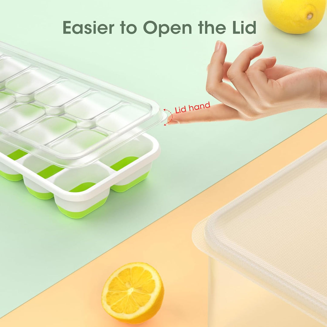 Stackable Silicone Ice Cube Trays with Storage Bin-White-Green-Nora Luxe
