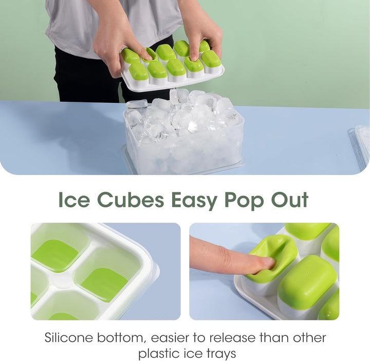 Stackable Silicone Ice Cube Trays with Storage Bin-White-Green-Nora Luxe