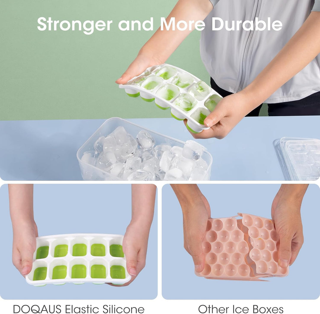 Stackable Silicone Ice Cube Trays with Storage Bin-White-Green-Nora Luxe
