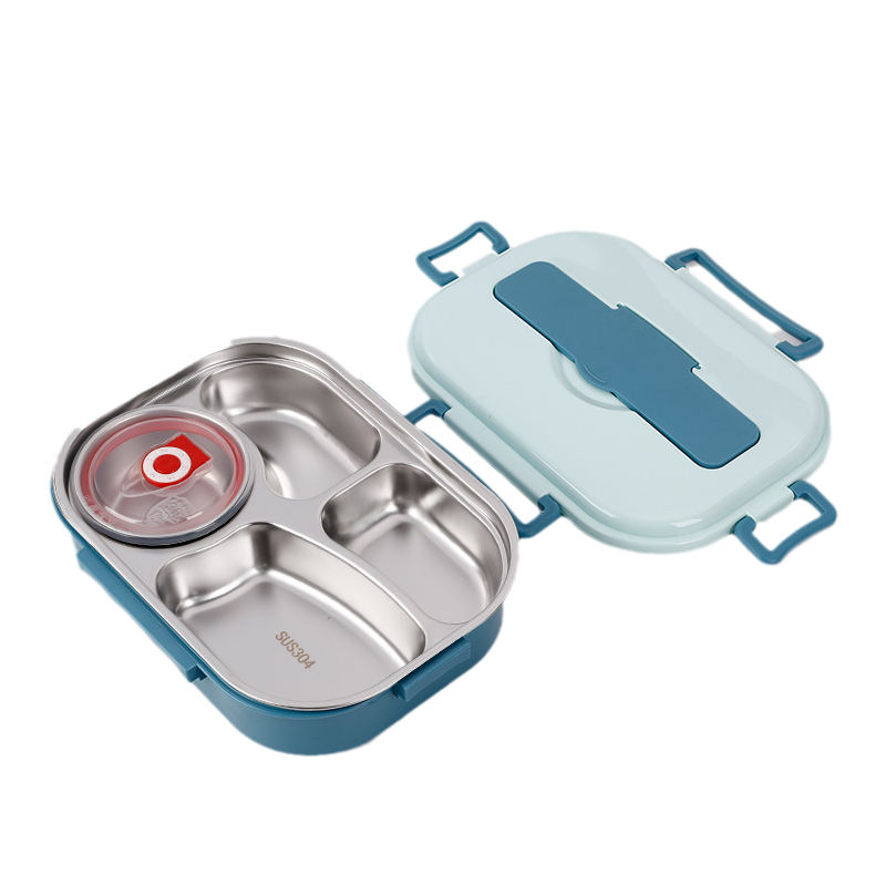 Stainless Steel Thermo Lunchbox - SteelLunch-Blue-4 compartments with soup bowl-Nora Luxe