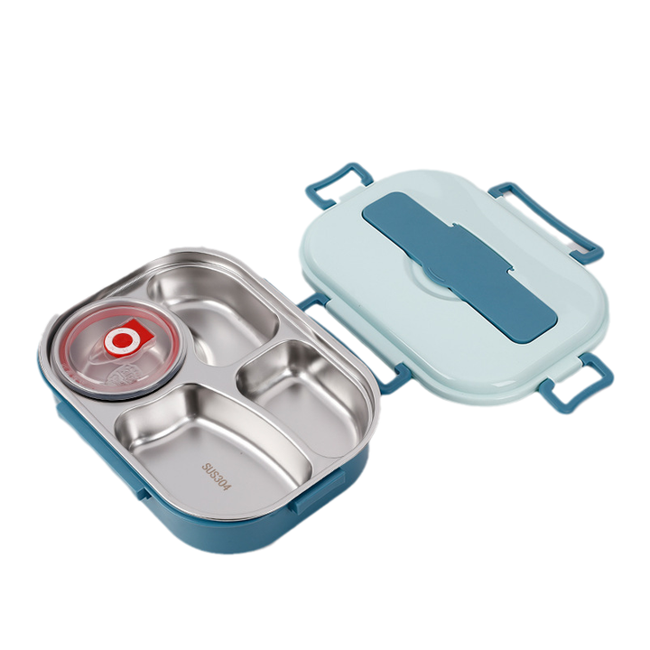 Stainless Steel Thermo Lunchbox - SteelLunch-Blue-4 compartments with soup bowl-Nora Luxe