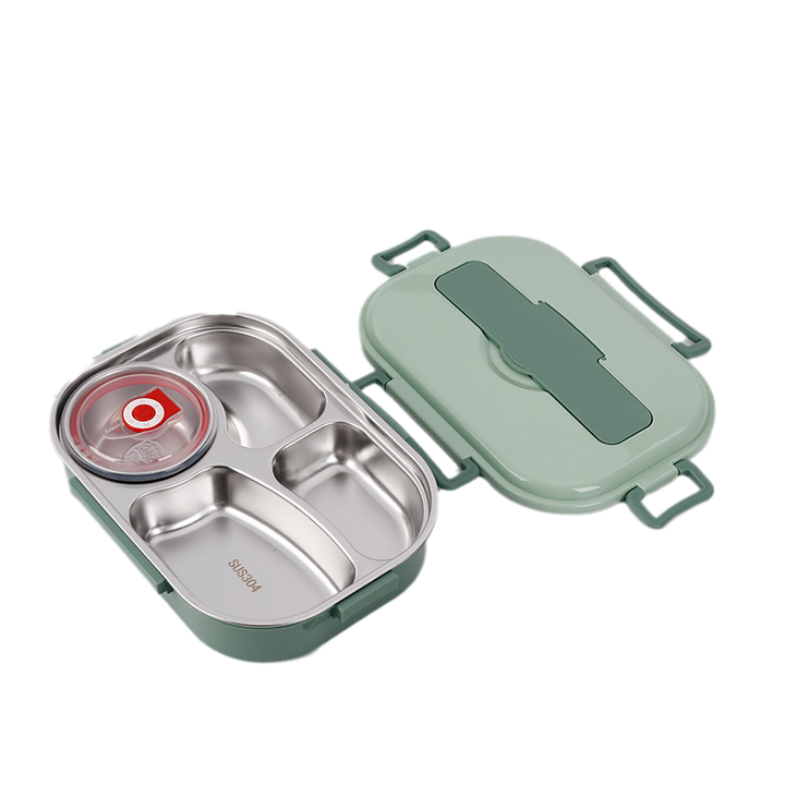 Stainless Steel Thermo Lunchbox - SteelLunch-Green-4 compartments with soup bowl-Nora Luxe