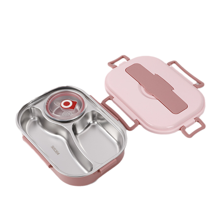 Stainless Steel Thermo Lunchbox - SteelLunch-Pink-3 compartments with soup bowls-Nora Luxe