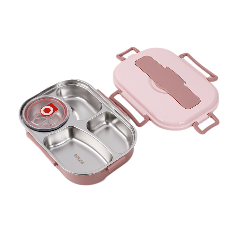 Stainless Steel Thermo Lunchbox - SteelLunch-Pink-4 compartments with soup bowl-Nora Luxe