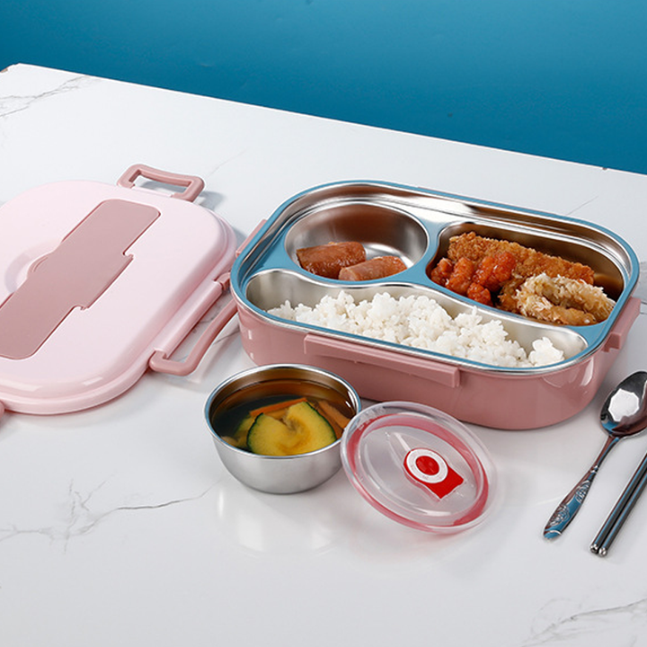 Stainless Steel Thermo Lunchbox - SteelLunch-Yellow-3 compartments with soup bowls-Nora Luxe