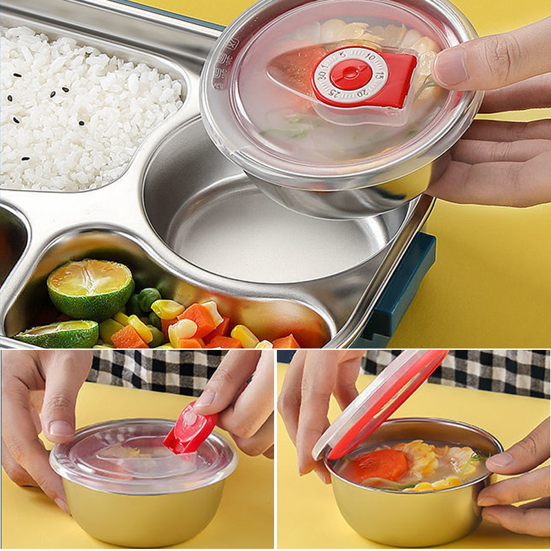 Stainless Steel Thermo Lunchbox - SteelLunch-Yellow-3 compartments with soup bowls-Nora Luxe