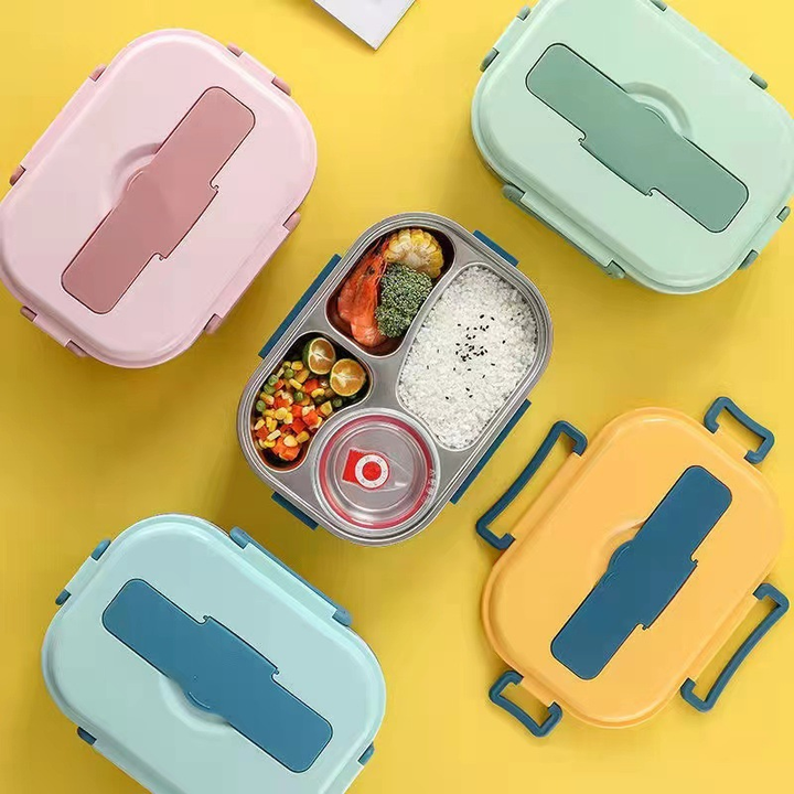 Stainless Steel Thermo Lunchbox - SteelLunch-Yellow-3 compartments with soup bowls-Nora Luxe