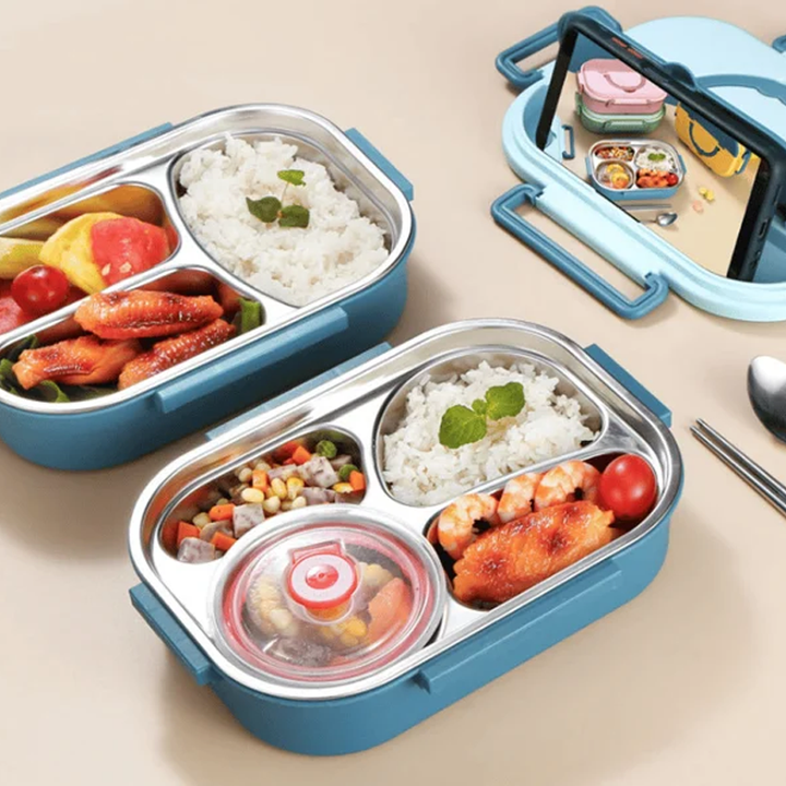 Stainless Steel Thermo Lunchbox - SteelLunch-Yellow-3 compartments with soup bowls-Nora Luxe