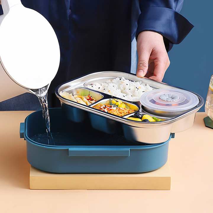 Stainless Steel Thermo Lunchbox - SteelLunch-Yellow-3 compartments with soup bowls-Nora Luxe