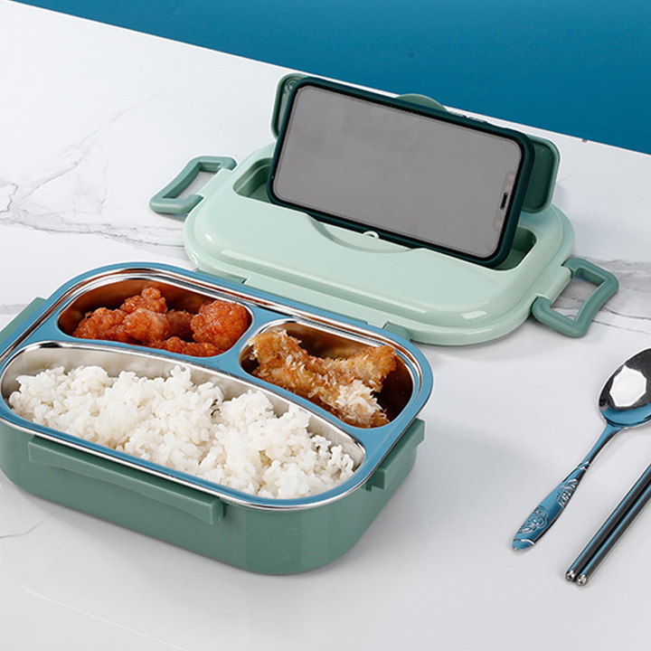 Stainless Steel Thermo Lunchbox - SteelLunch-Yellow-3 compartments with soup bowls-Nora Luxe