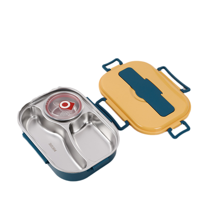 Stainless Steel Thermo Lunchbox - SteelLunch-Yellow-3 compartments with soup bowls-Nora Luxe