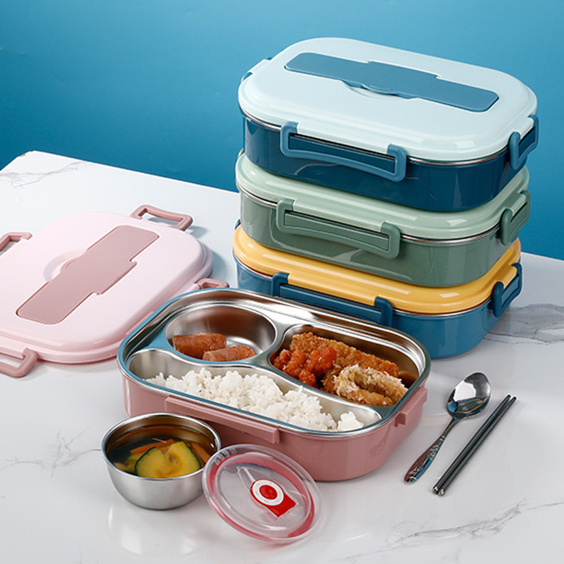 Stainless Steel Thermo Lunchbox - SteelLunch-Yellow-3 compartments with soup bowls-Nora Luxe