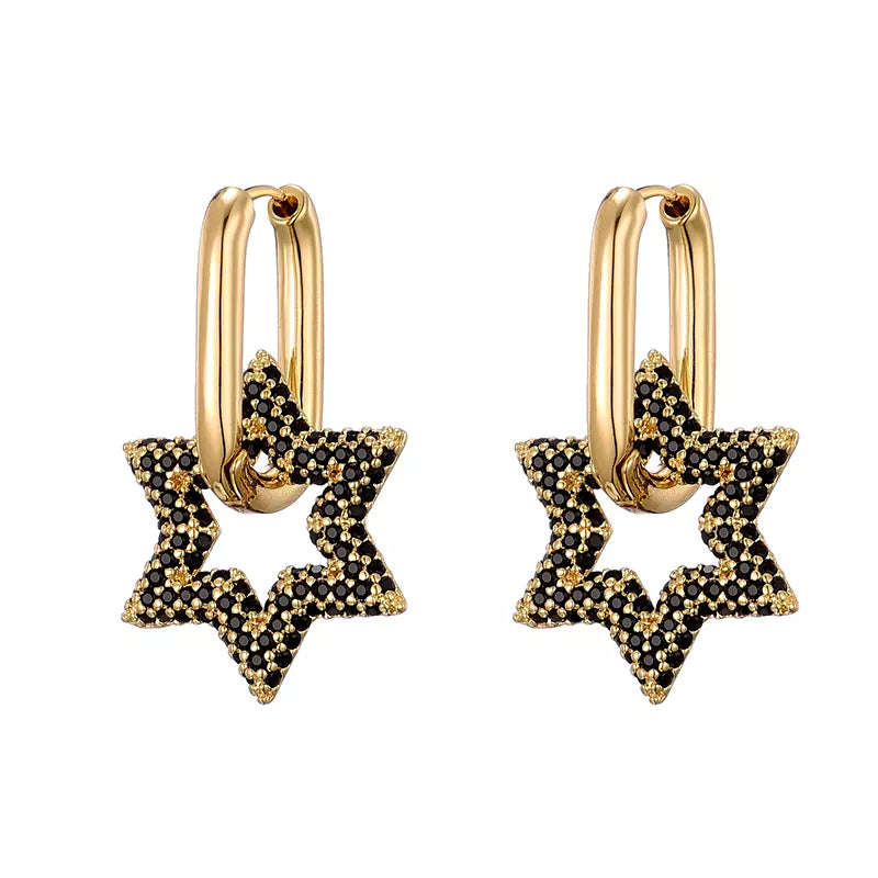 Star Crystal Hoop Earrings | Sparkling Women's Jewellery-BLACK-Nora Luxe