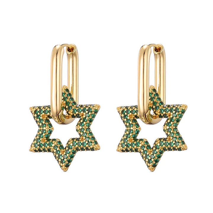 Star Crystal Hoop Earrings | Sparkling Women's Jewellery-GREEN-Nora Luxe