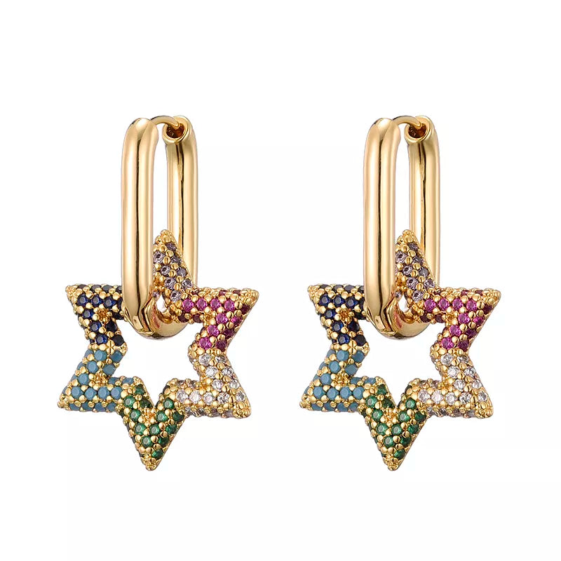 Star Crystal Hoop Earrings | Sparkling Women's Jewellery-MULTI-COLOURED-Nora Luxe
