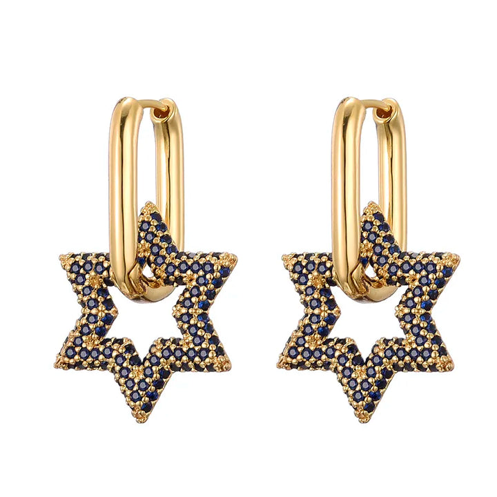 Star Crystal Hoop Earrings | Sparkling Women's Jewellery-ROYAL BLUE-Nora Luxe