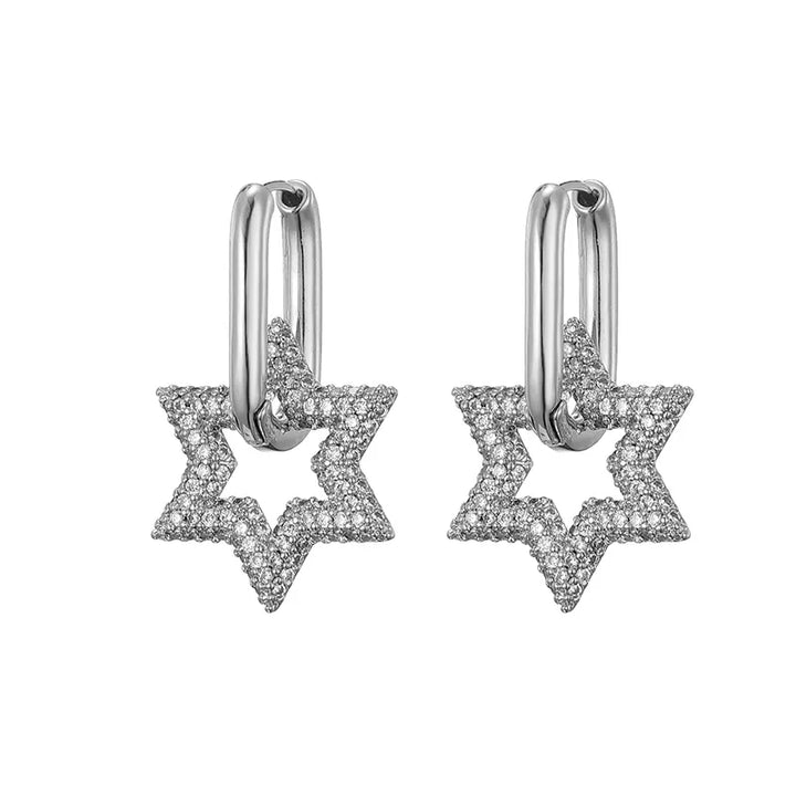 Star Crystal Hoop Earrings | Sparkling Women's Jewellery-SILVER-Nora Luxe