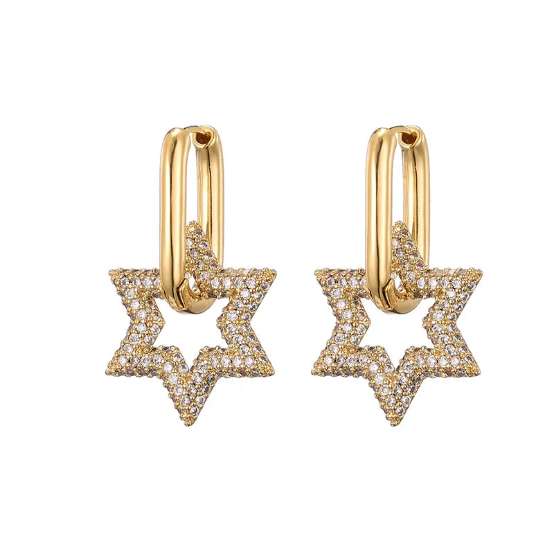 Star Crystal Hoop Earrings | Sparkling Women's Jewellery-WHITE-Nora Luxe