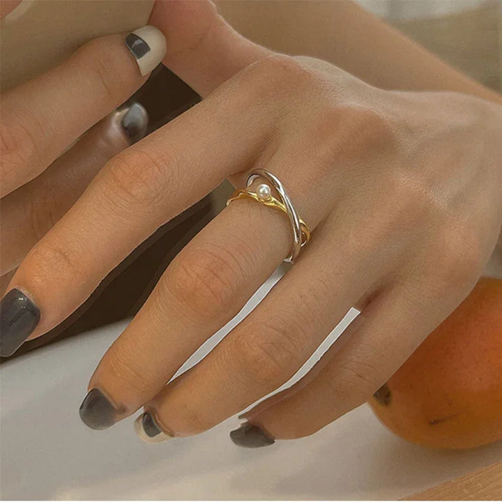 Sterling Silver Cross Ring with Pearl - Alina-Nora Luxe
