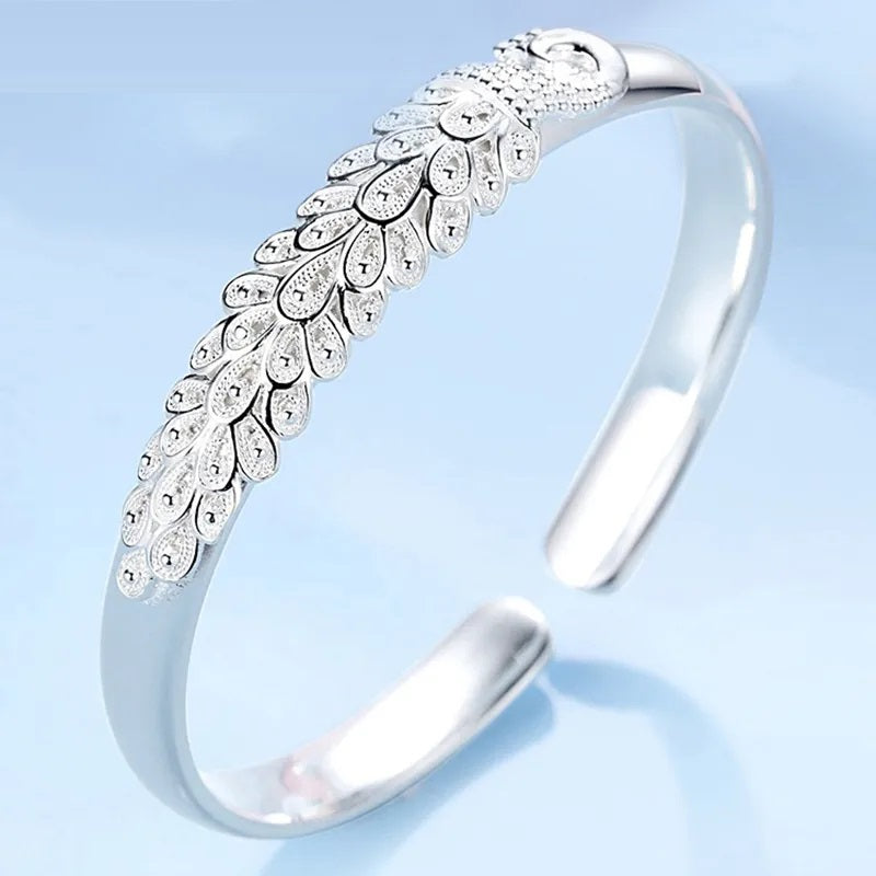Sterling Silver Peacock Charm Bracelet-Nora Luxe