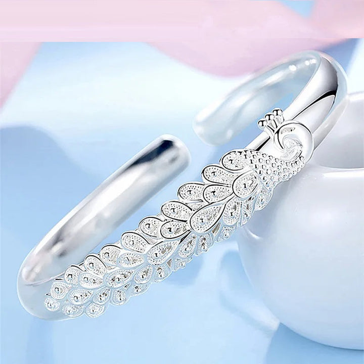 Sterling Silver Peacock Charm Bracelet-Nora Luxe