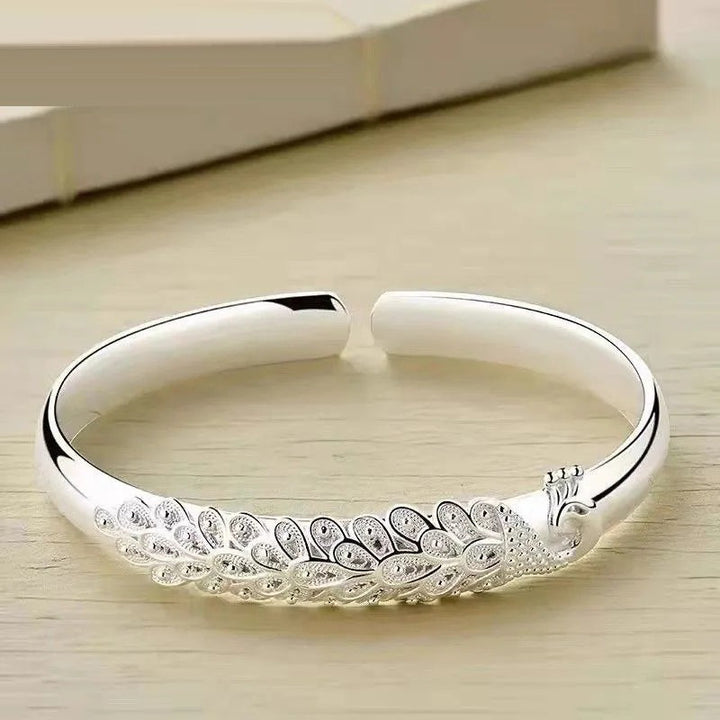 Sterling Silver Peacock Charm Bracelet-Nora Luxe