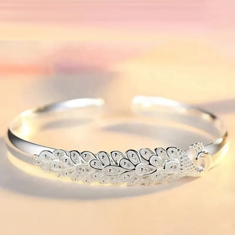 Sterling Silver Peacock Charm Bracelet-Nora Luxe