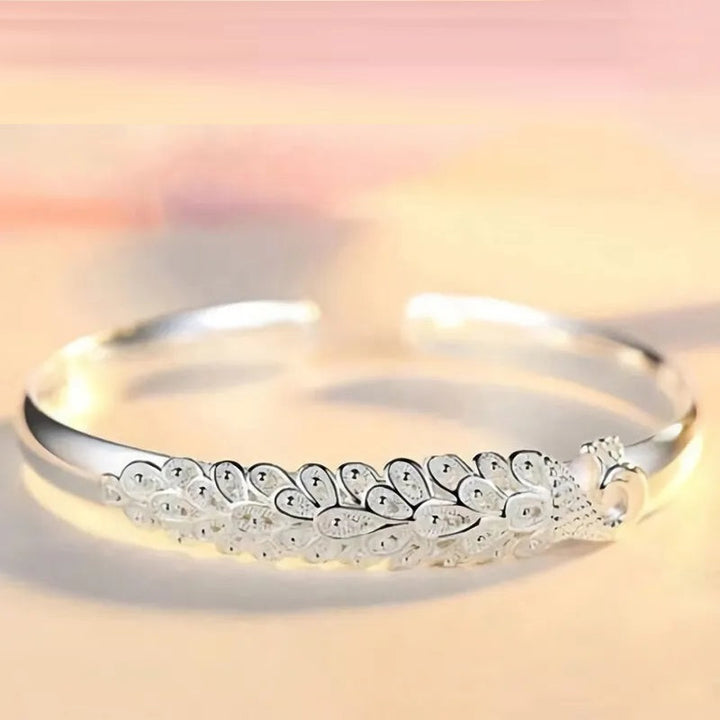 Sterling Silver Peacock Charm Bracelet-Nora Luxe