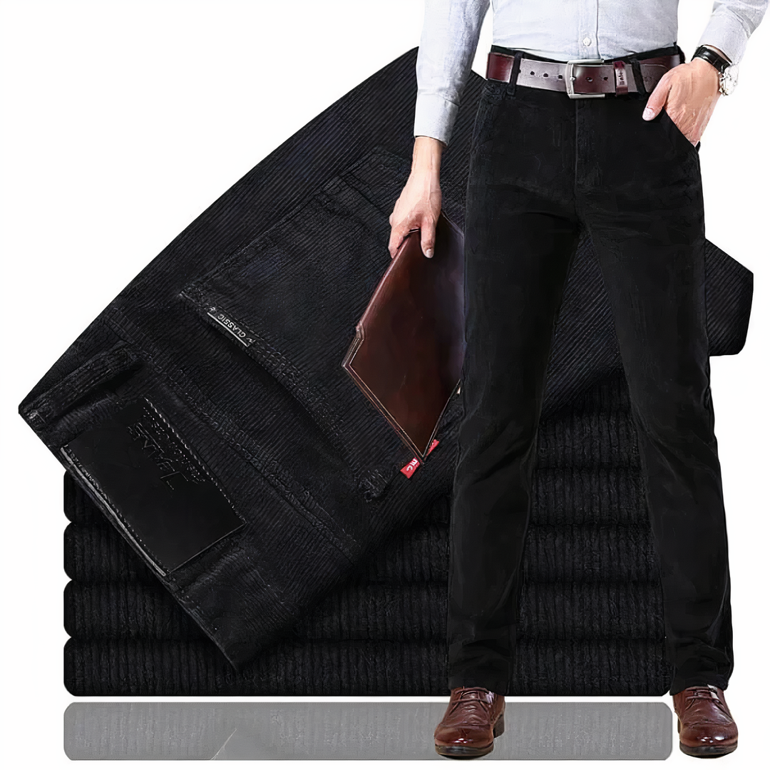 Straight Cut Corduroy Jeans - Victor-Black-8-Nora Luxe
