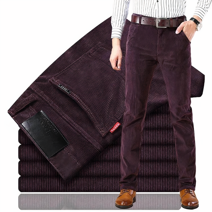 Straight Cut Corduroy Jeans - Victor-Bordeaux-8-Nora Luxe