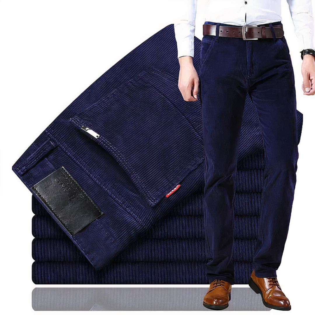 Straight Cut Corduroy Jeans - Victor-Dark Blue-8-Nora Luxe