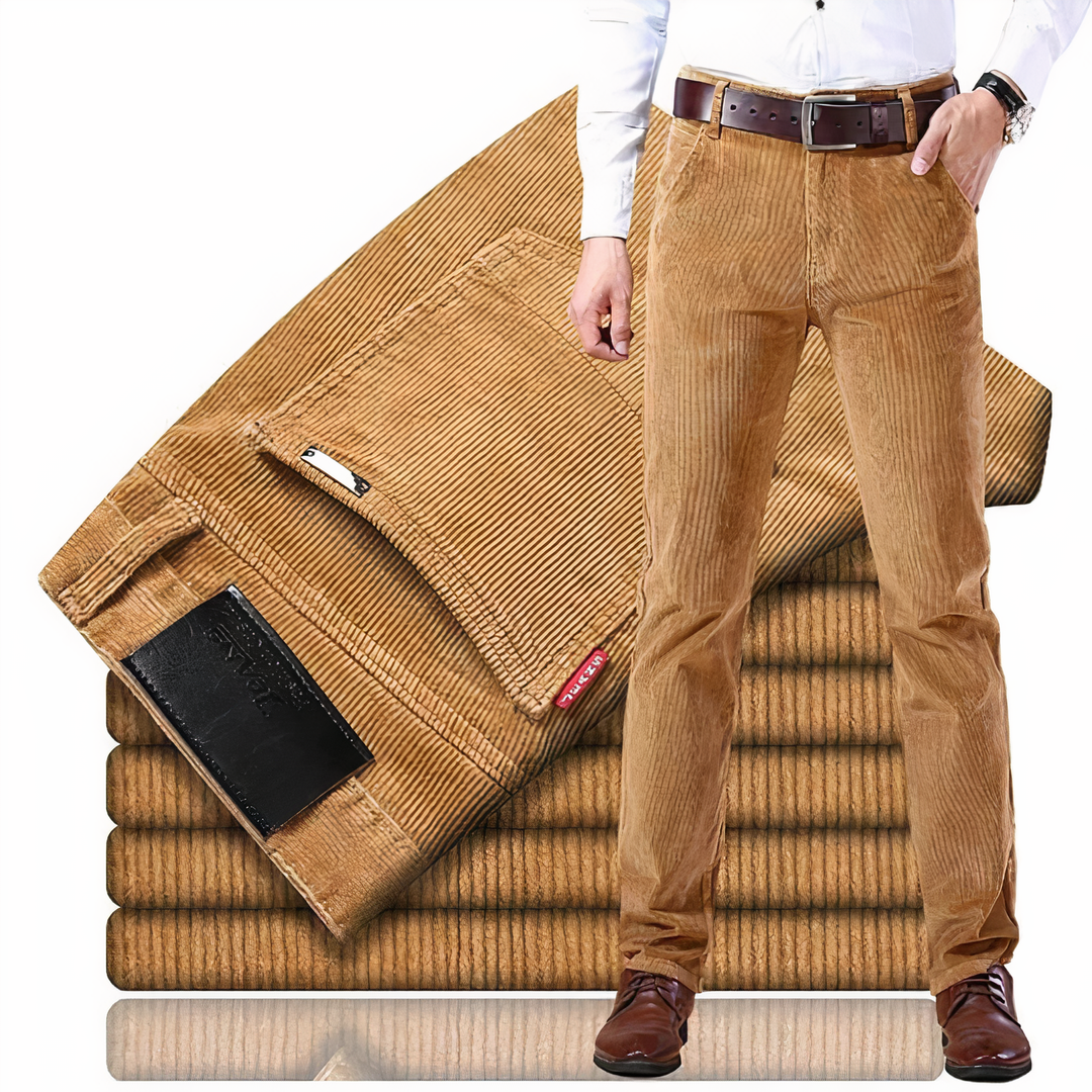 Straight Cut Corduroy Jeans - Victor-Khaki-8-Nora Luxe
